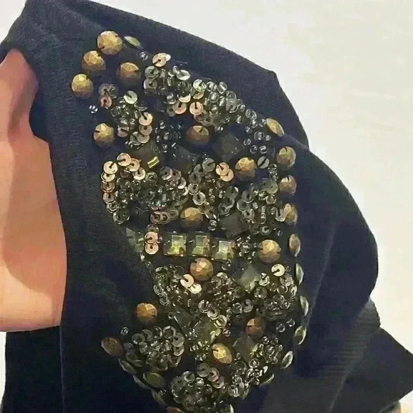 bebe Womens Black Sequins Round Neck Short Sleeve Sweater Top Academia Size XS - Picture 9 of 9